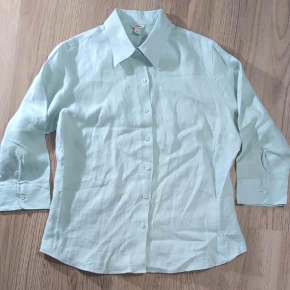 L.L. Bean Mint Green Linen Shirt - Picture 1 of 6